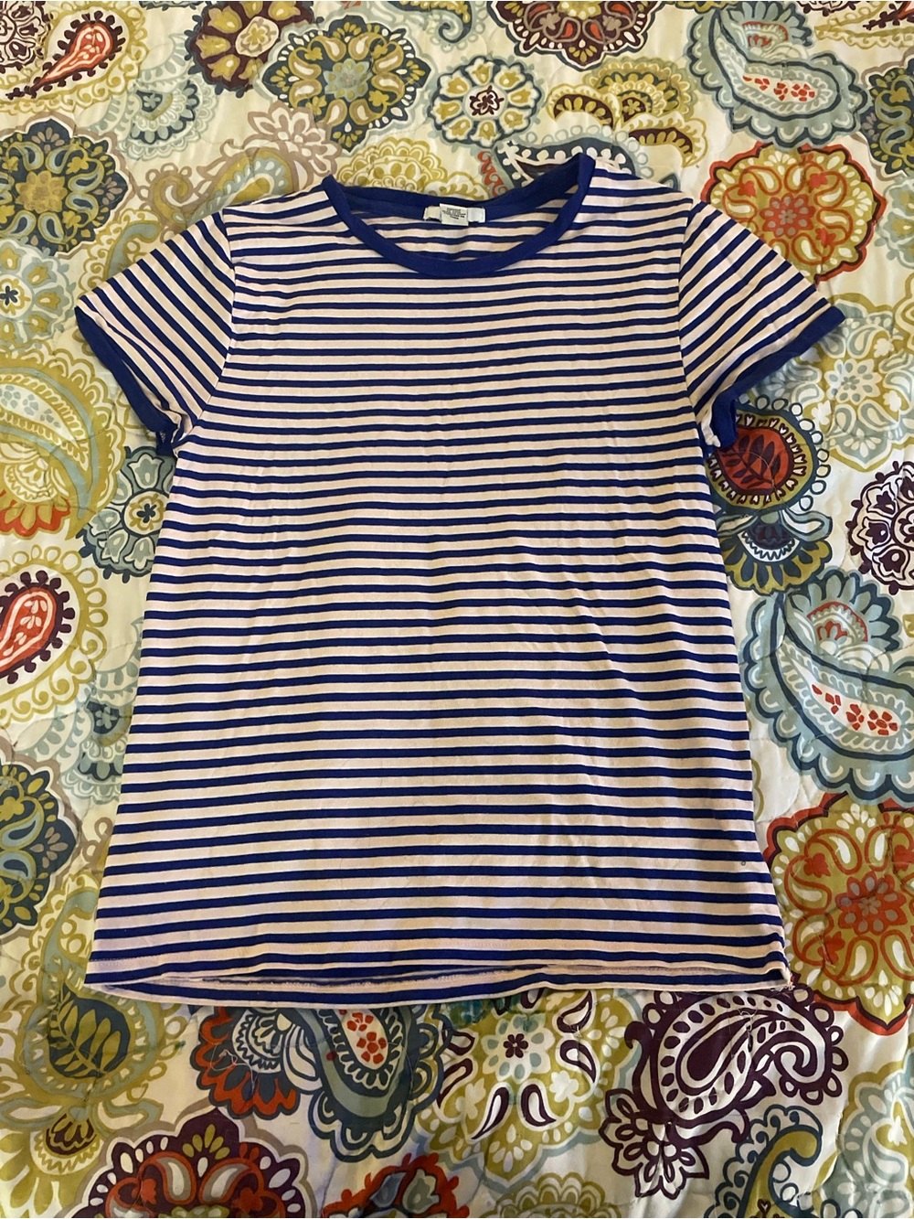 Forever 21 Pink and Blue Striped Short Sleeve Tee